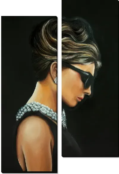 Модульная картина Портрет Одри Хепбёрн на черном фоне