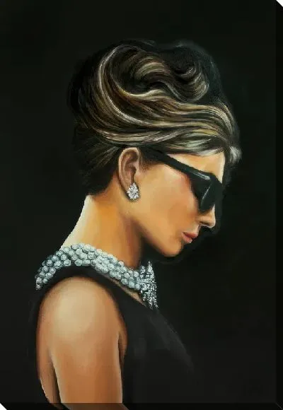 Картина маслом Портрет Одри Хепбёрн на черном фоне