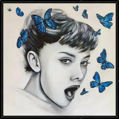 Картина Одри Хепбёрн и синие бабочки