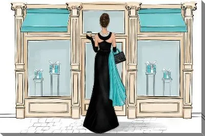 Картина маслом Одри Хепбёрн перед бутиком