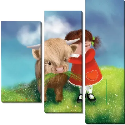 Модульная картина Бычок и девочка