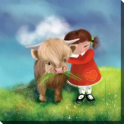 Картина маслом Бычок и девочка