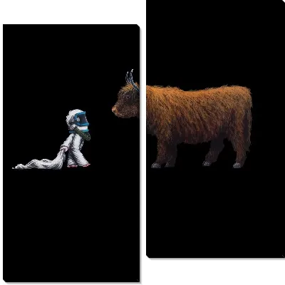 Модульная картина Бык и космонавт