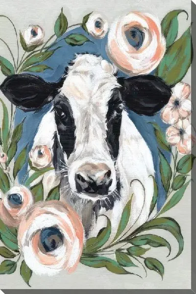 Картина маслом Корова и цветы №2