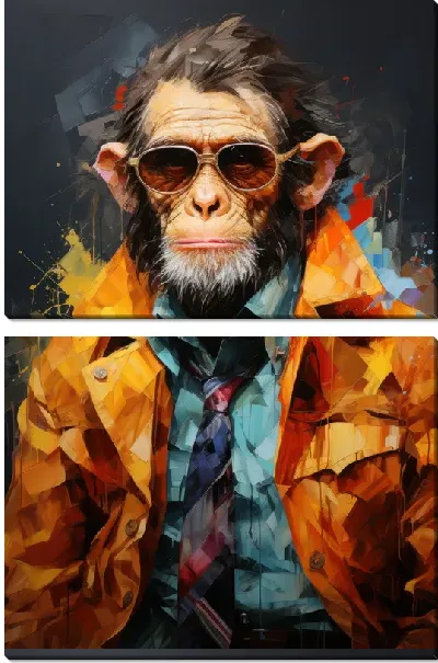 Модульная картина Портрет обезьяны в очках и желтой куртке