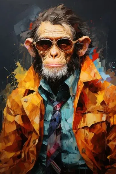 Плакат Портрет обезьяны в очках и желтой куртке