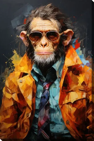 Постер Портрет обезьяны в очках и желтой куртке