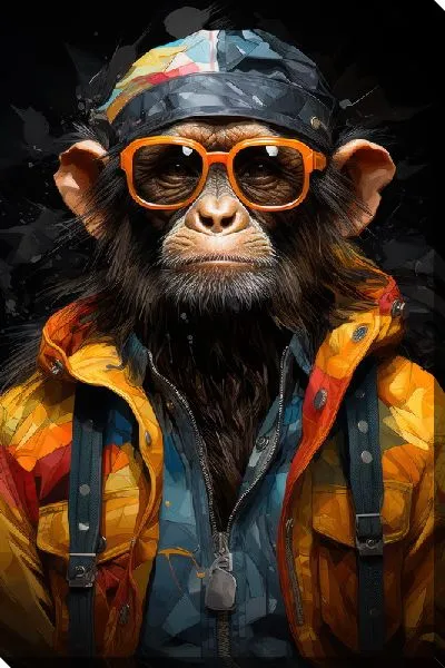 Картина маслом Портрет обезьяны в очках и желтой куртке №2