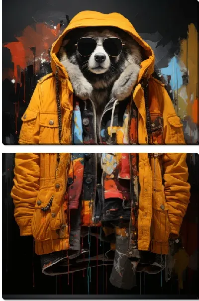 Модульная картина Енот в солнечных очках и желтой куртке