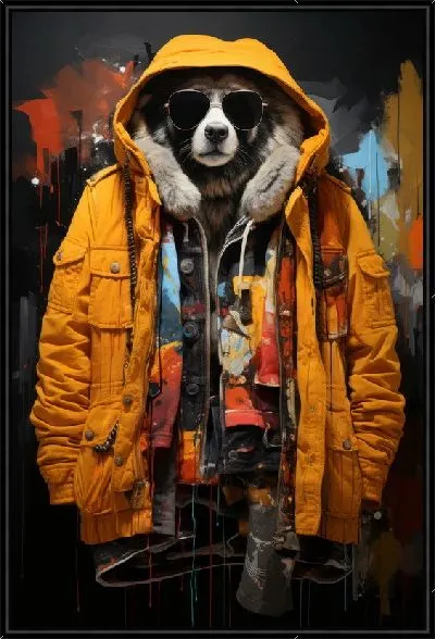Картина Енот в солнечных очках и желтой куртке
