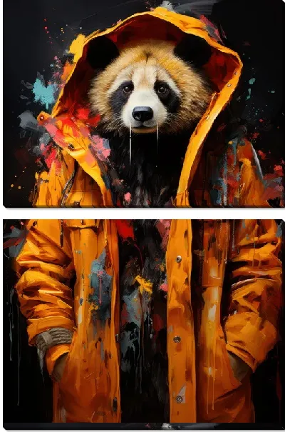 Модульная картина Панда в желтой куртке