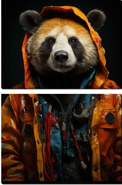 Модульная картина Панда в куртке с капюшоном