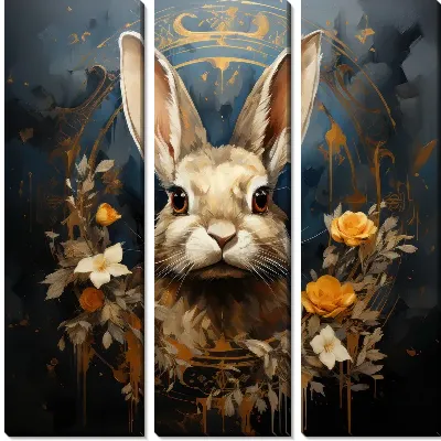 Модульная картина Заяц и цветы