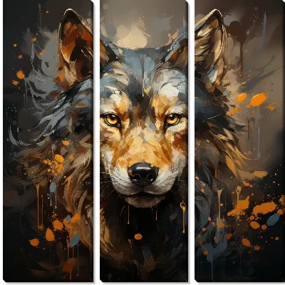 Модульная картина Волк в стиле мастихин