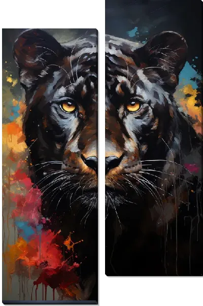 Модульная картина Пантера в стиле мастихин