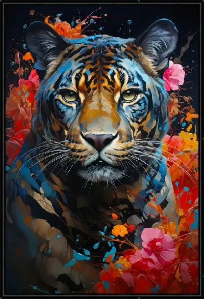 Картина Тигр в стиле мастихин с яркими цветами
