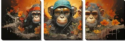 Модульная картина Три обезьяны на желтом фоне