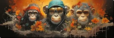 Картина маслом Три обезьяны на желтом фоне