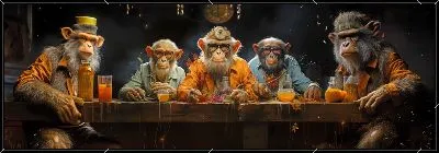 Картина 5 обезьян за столом