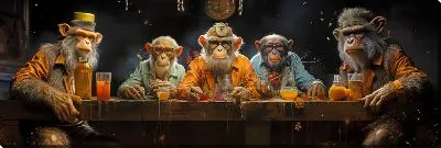 Постер 5 обезьян за столом