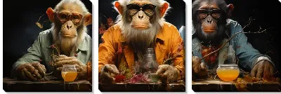 Модульная картина 3 обезьяны за трапезой