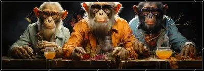 Картина 3 обезьяны за трапезой