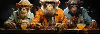 Постер 3 обезьяны за трапезой