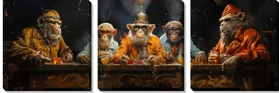 Модульная картина 5 обезьян за трапезой