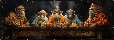 Картина 5 обезьян за трапезой