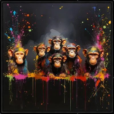 6 обезьян с яркими всплесками краски