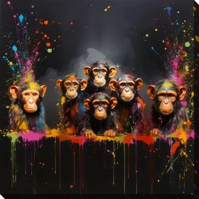 6 обезьян с яркими всплесками краски