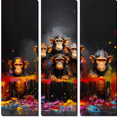 Модульная картина 6 обезьян с яркими всплесками краски №2
