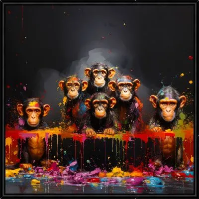 Картина 6 обезьян с яркими всплесками краски №2