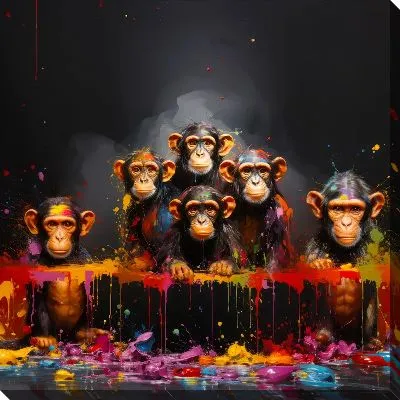 Постер 6 обезьян с яркими всплесками краски №2