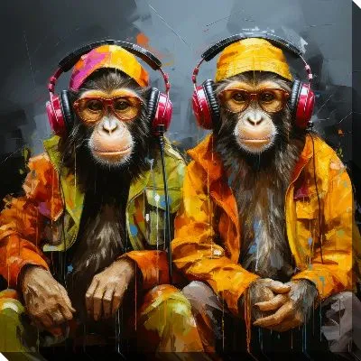 Картина маслом Две обезьяны слушают музыку