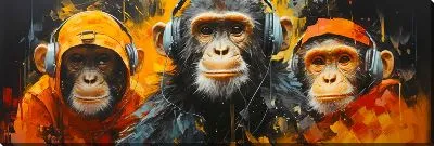 Постер Три обезьяны слушают музыку №9