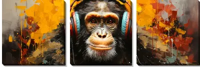 Модульная картина Обезьяна слушает музыку в наушниках