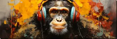 Картина маслом Обезьяна слушает музыку в наушниках