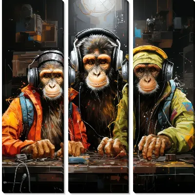 Модульная картина Три обезьяны слушают музыку №11