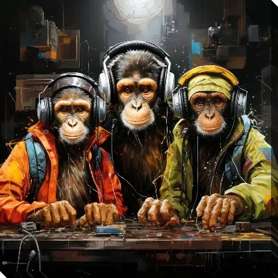 Постер Три обезьяны слушают музыку №11