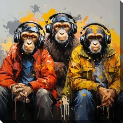 Три обезьяны слушают музыку №12