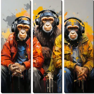 Три обезьяны слушают музыку №12