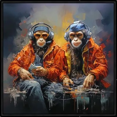 Картина Две обезьяны слушают музыку №13