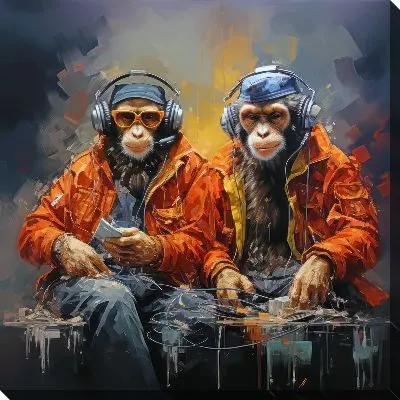 Постер Две обезьяны слушают музыку №13