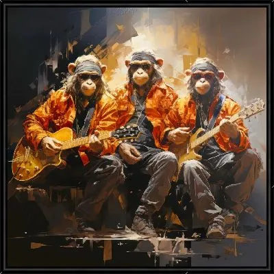 Три обезьяны играют на гитарах