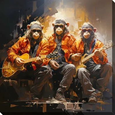 Три обезьяны играют на гитарах