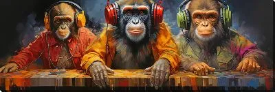 Картина маслом Три обезьяны слушают музыку №14