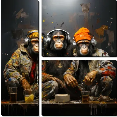 Три обезьяны слушают музыку №15