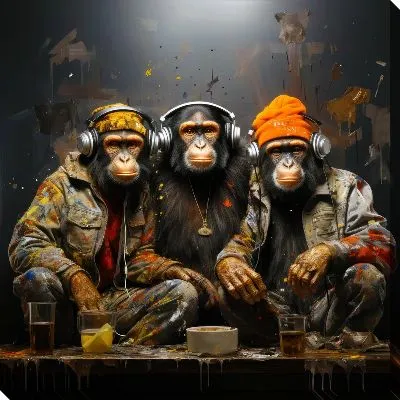 Три обезьяны слушают музыку №15