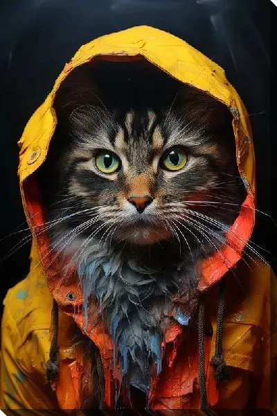 Картина маслом Кот в желтом капюшоне